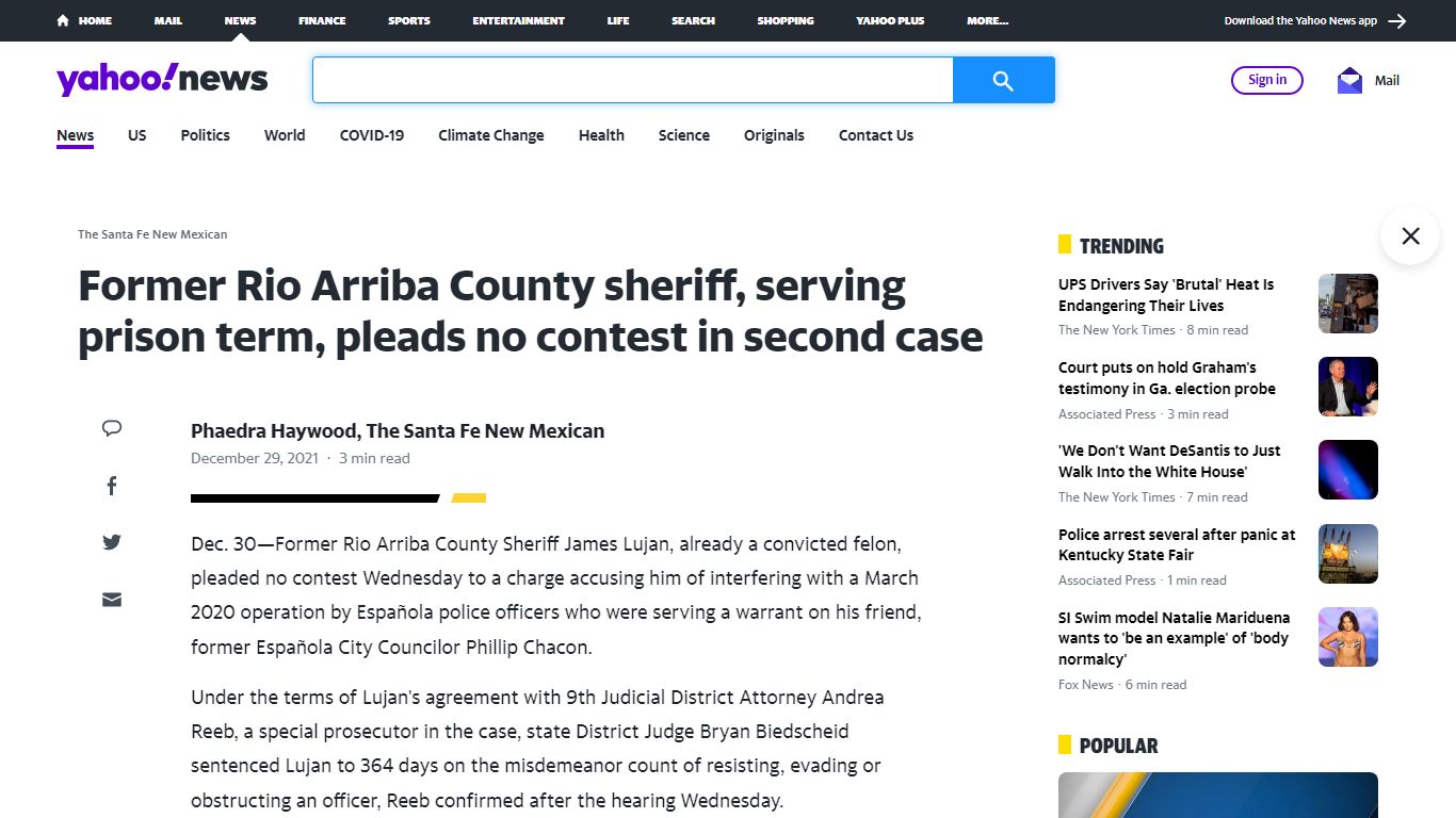 Former Rio Arriba County sheriff, serving prison term, pleads no ...